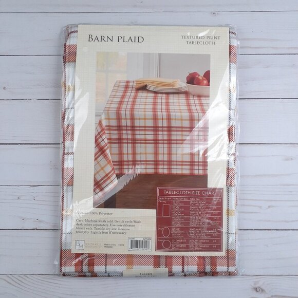 Fall Fabric Tablecloth 60x84 Autumn Barn Plaid - Picture 2 of 2